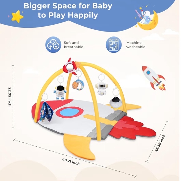Baby Play Gym & Activity Mat, Rocket - Picture 6 of 7